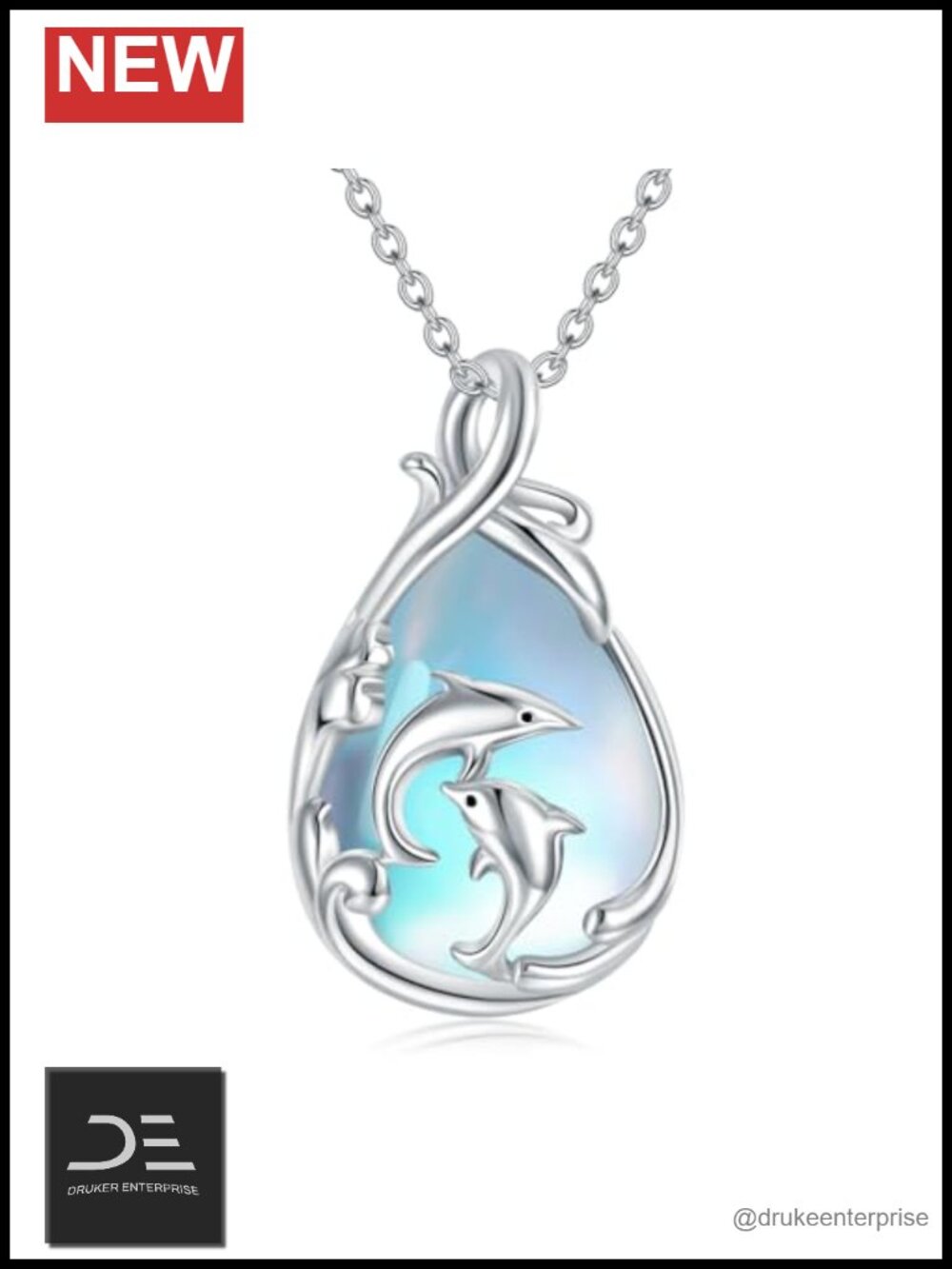 Sterling Silver Dolphin Moonstone Pendant Necklace 18"